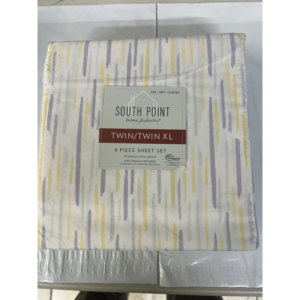 South Point Home Fashions Twin/Twin XL 4 Piece Sheet Set Yellow Purple Abstract